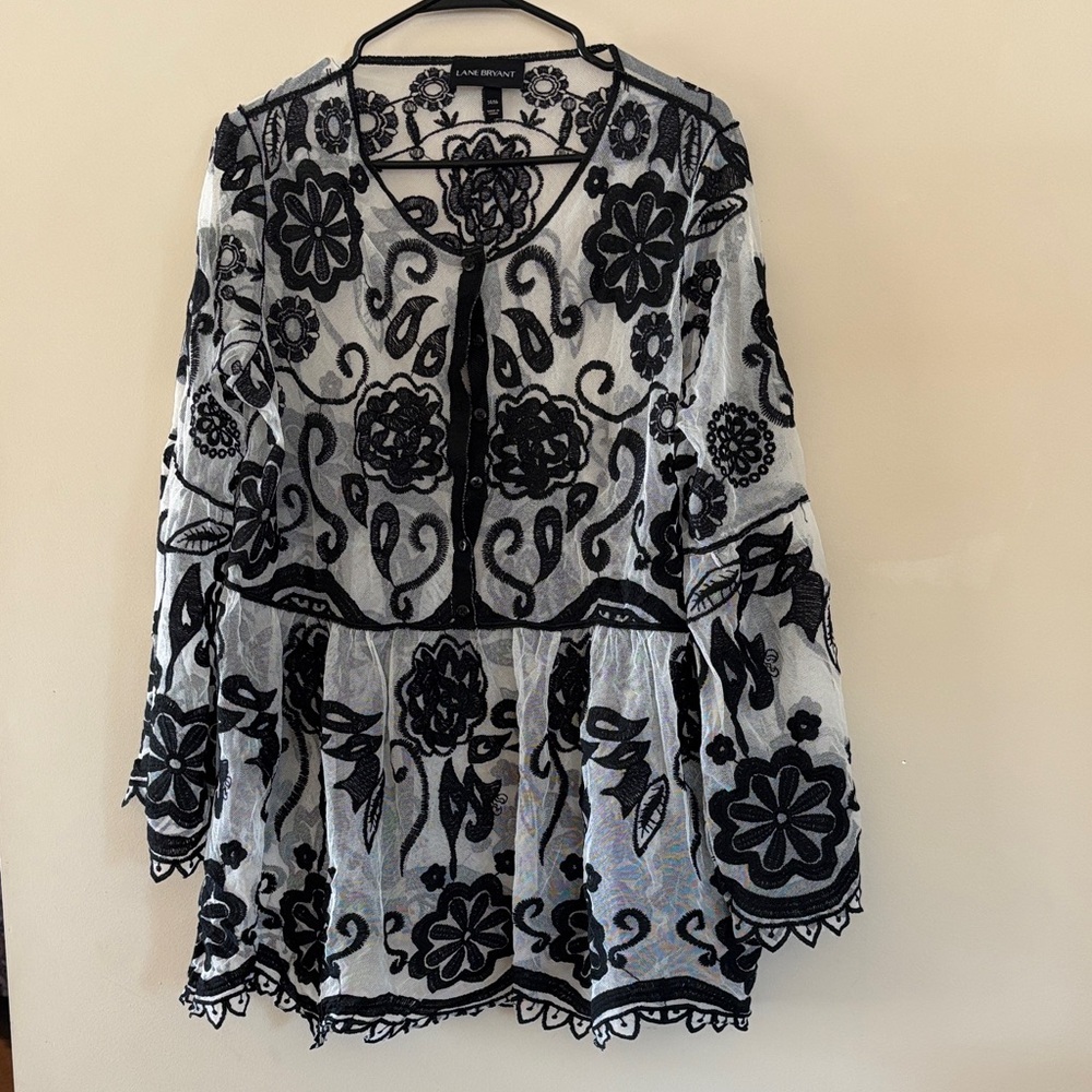 Lane Bryant Black and White Lace Top